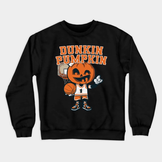 Dunkin Pumpkin Halloween Costume Funny Pumpkin Basketball Crewneck Sweatshirt by pipsmerch